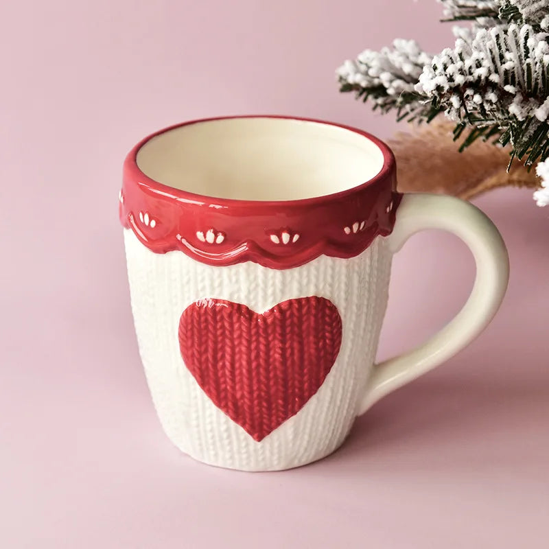Grosse Keramik Kaffeetasse – Korean Design – Rosa oder Rot
