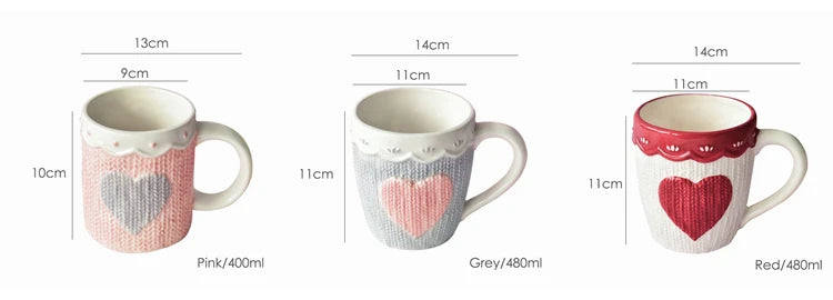 Grosse Keramik Kaffeetasse – Korean Design – Rosa oder Rot
