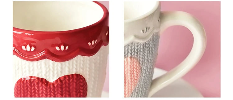Grosse Keramik Kaffeetasse – Korean Design – Rosa oder Rot