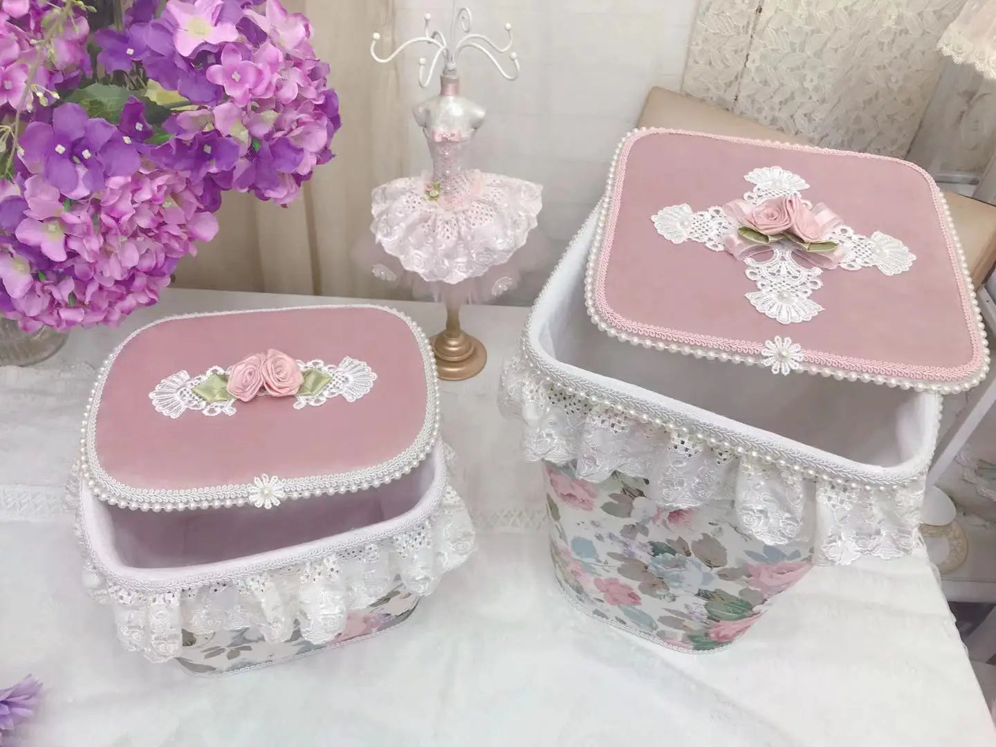 Grosser Aufbewahrungskorb – Rosa Spitzen Design – Mädchenzimmer