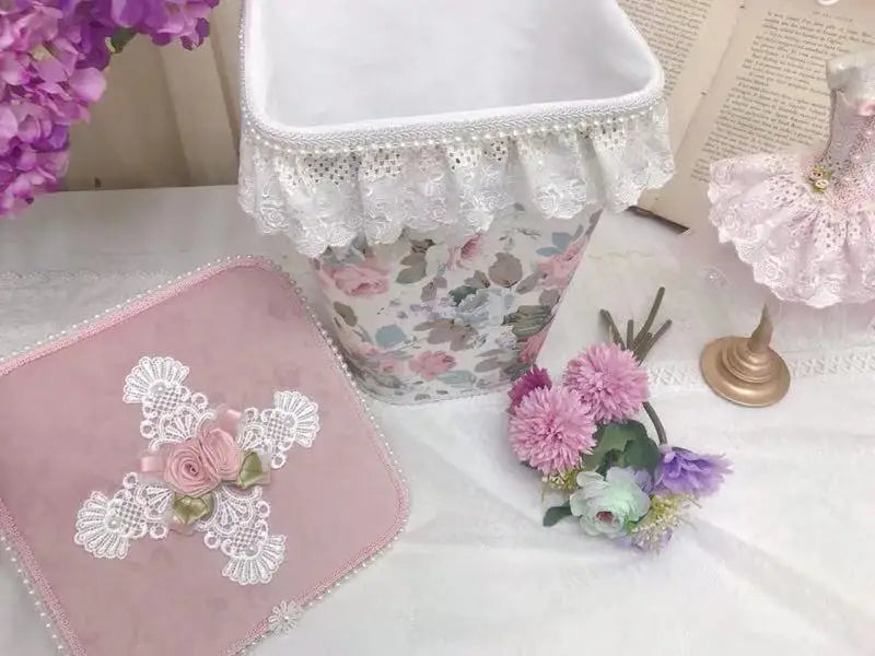 Grosser Aufbewahrungskorb – Rosa Spitzen Design – Mädchenzimmer