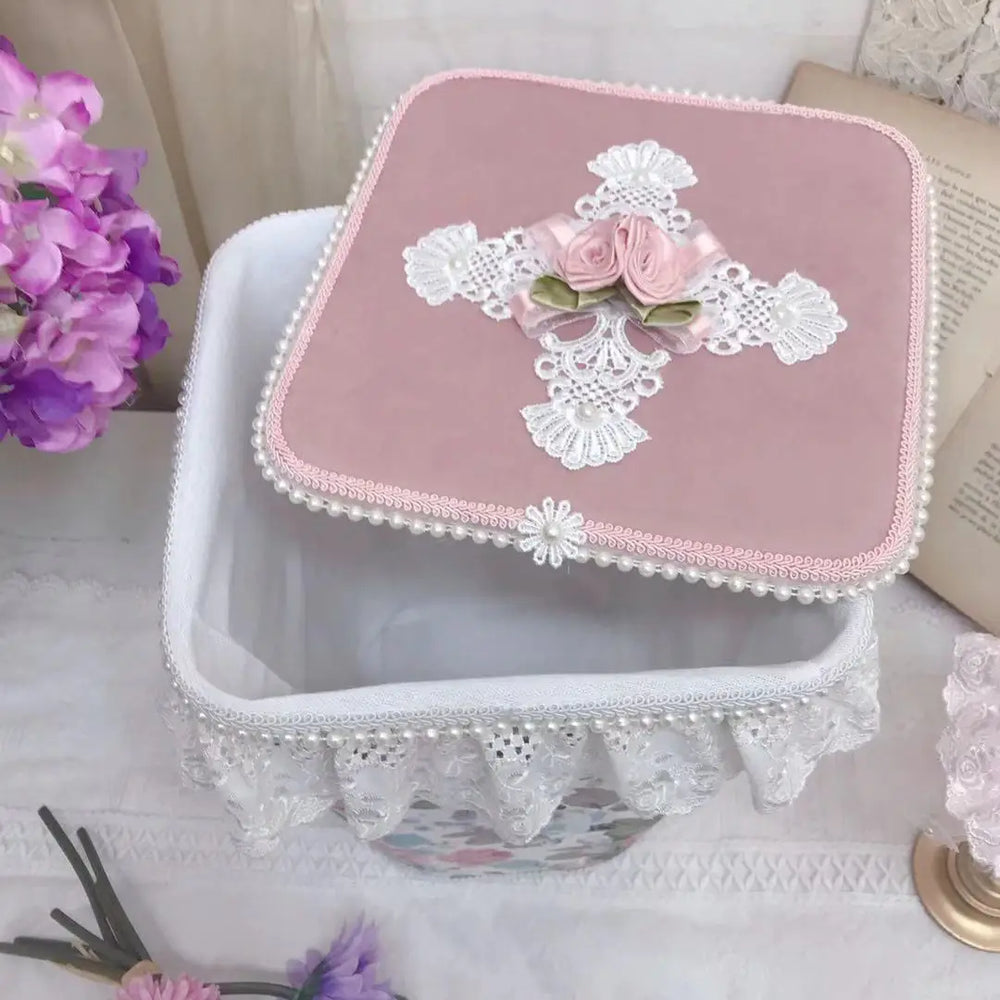 Grosser Aufbewahrungskorb – Rosa Spitzen Design – Mädchenzimmer