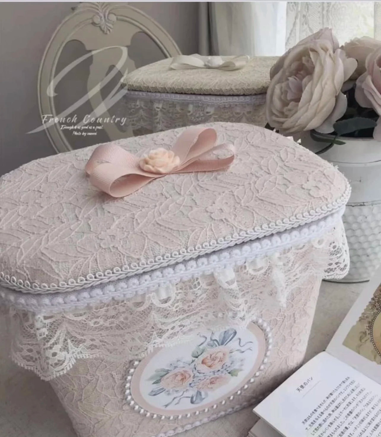 Grosser Aufbewahrungskorb – Rosa Spitzen Design – Mädchenzimmer