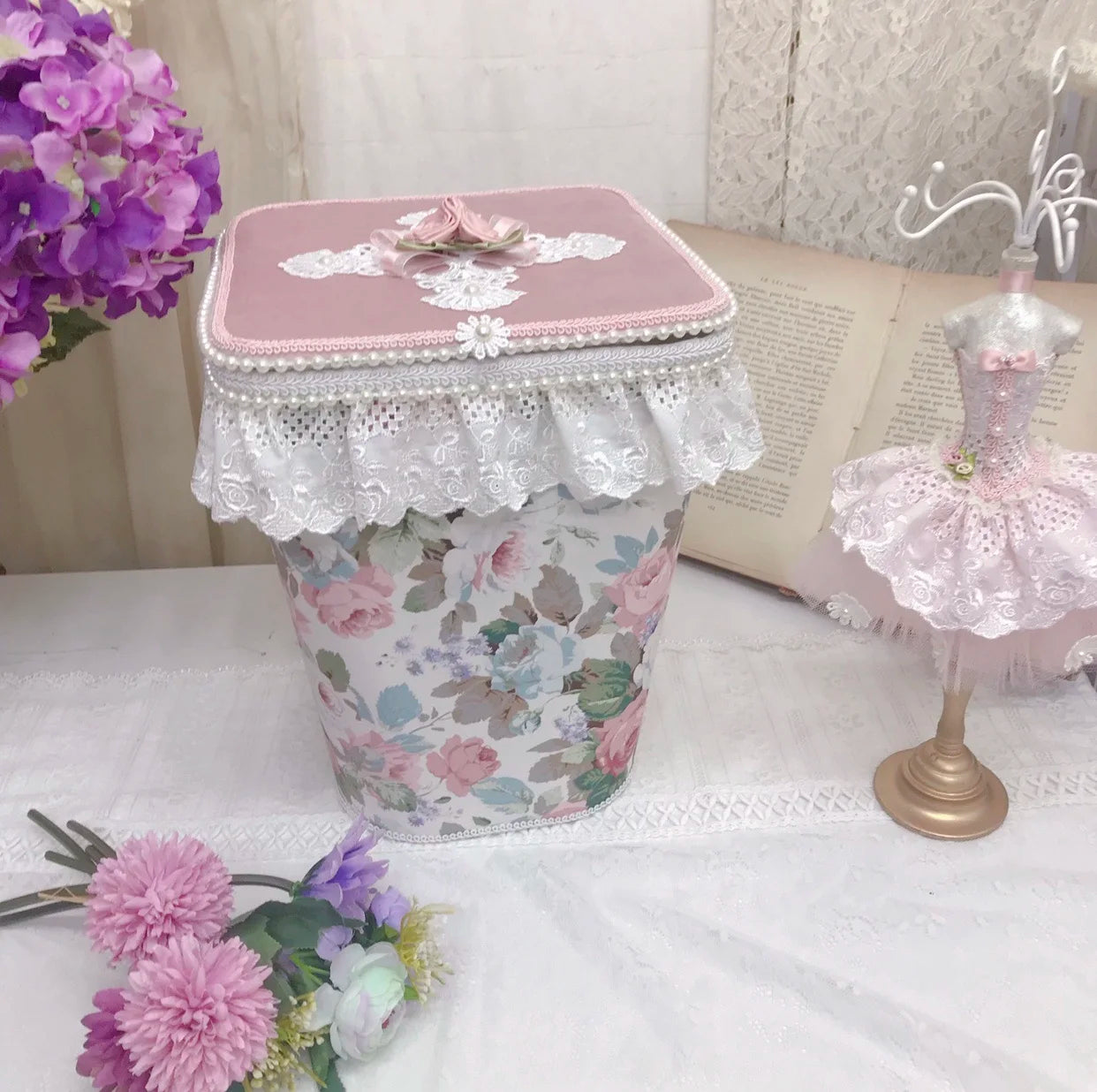 Grosser Aufbewahrungskorb – Rosa Spitzen Design – Mädchenzimmer