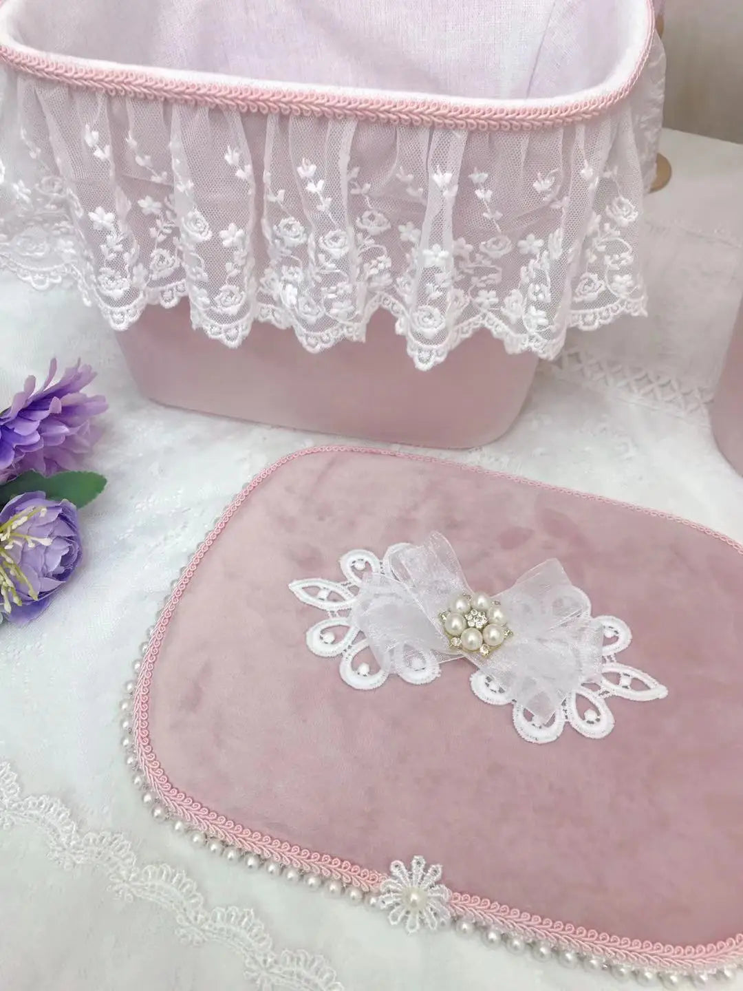 Grosser Aufbewahrungskorb – Rosa Spitzen Design – Mädchenzimmer