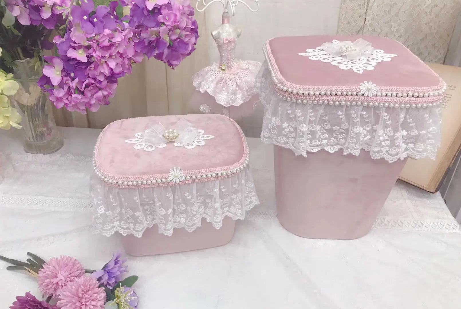 Grosser Aufbewahrungskorb – Rosa Spitzen Design – Mädchenzimmer