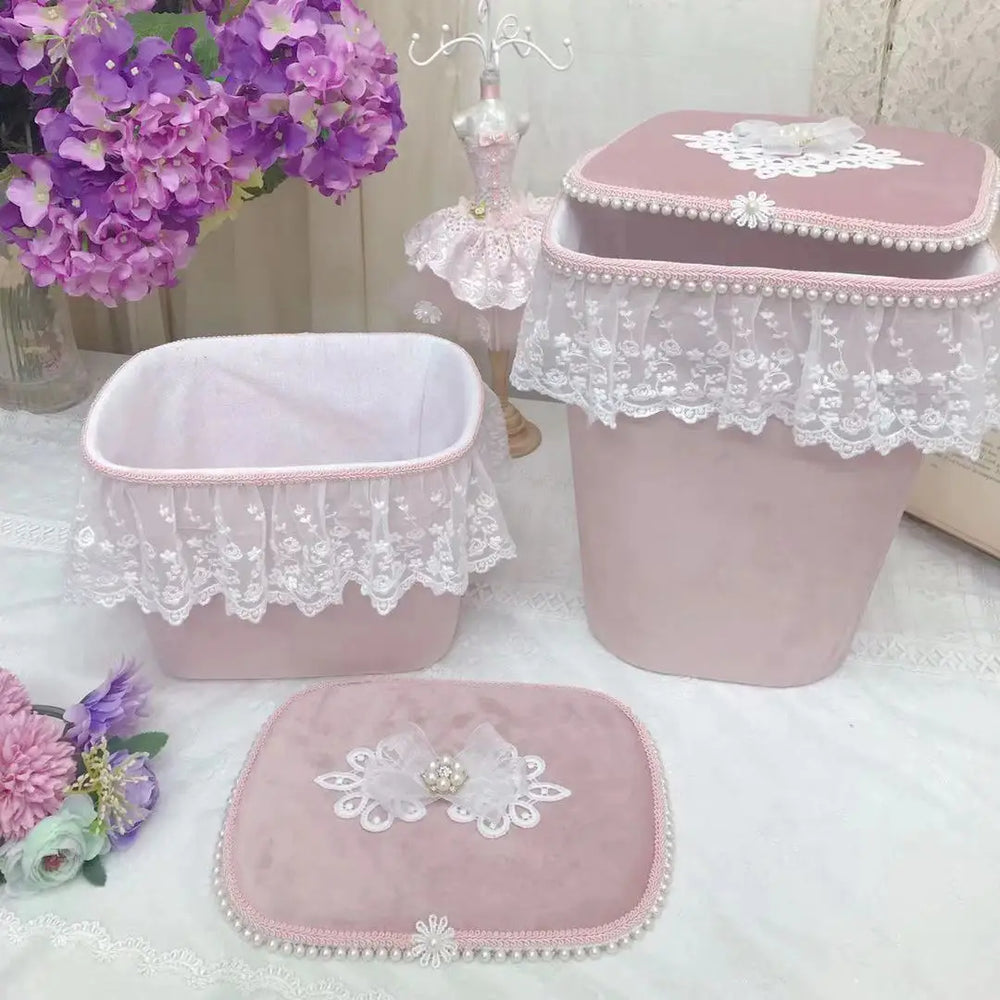 Grosser Aufbewahrungskorb – Rosa Spitzen Design – Mädchenzimmer