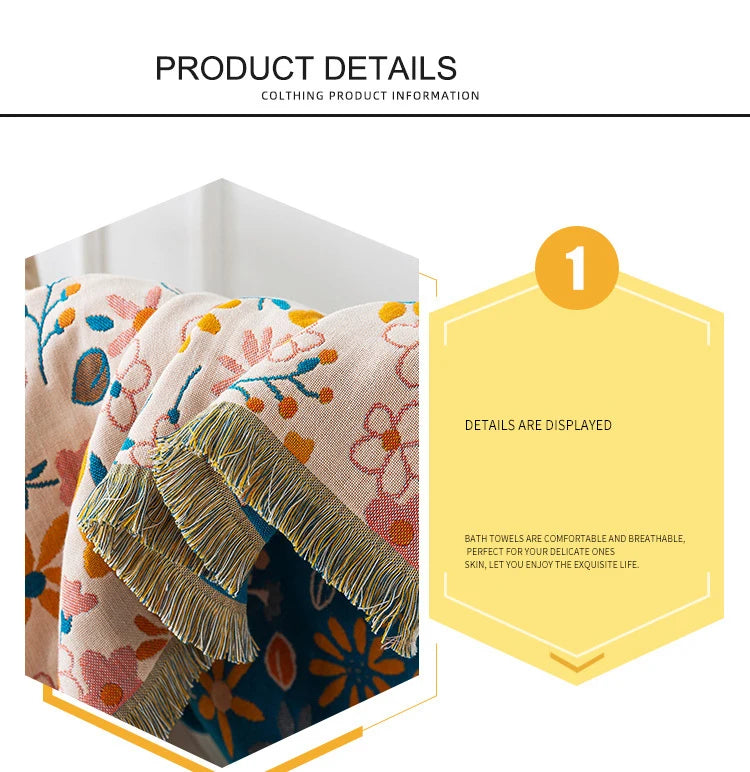 Grosses Baumwoll-Badetuch – Gauze-Quasten-Design 80x160 cm