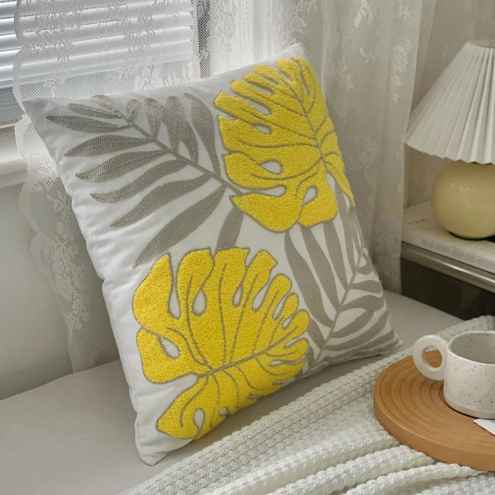 Grüne Blatt Stickerei Kissenbezug – Modernes Baumwolle 45x45cm