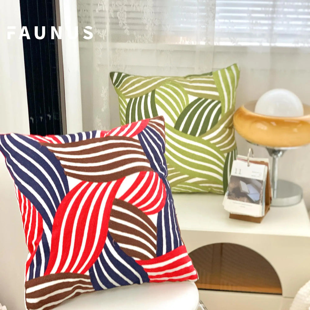 Grüne Blatt Stickerei Kissenbezug – Modernes Baumwolle 45x45cm