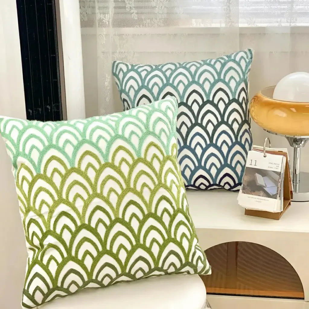 Grüne Blatt Stickerei Kissenbezug – Modernes Baumwolle 45x45cm