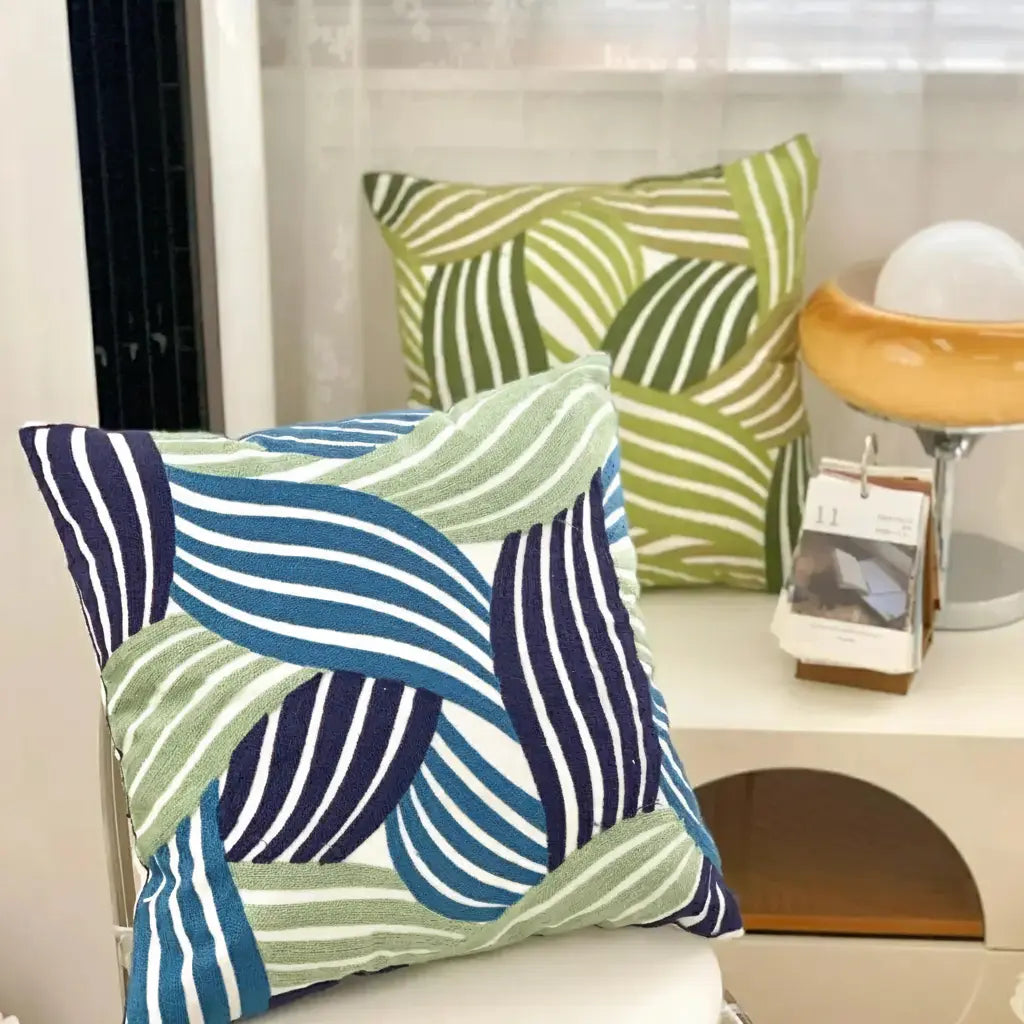 Grüne Blatt Stickerei Kissenbezug – Modernes Baumwolle 45x45cm