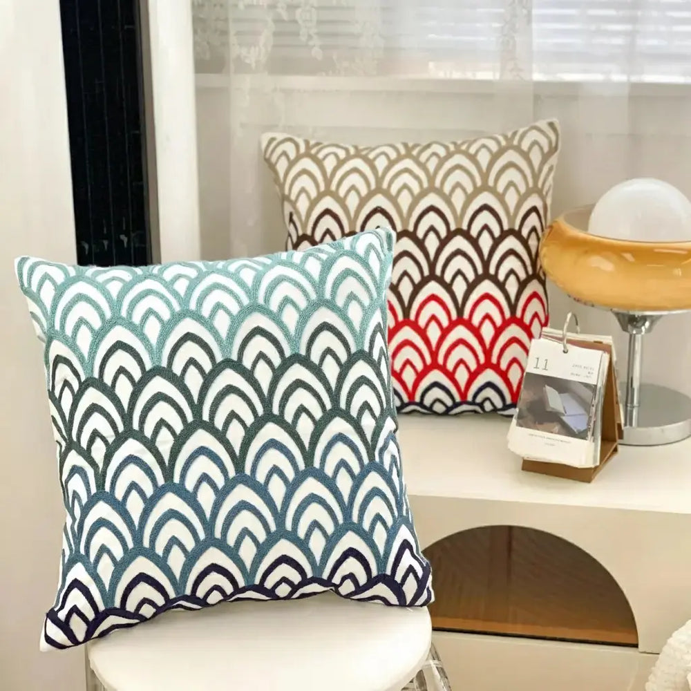 Grüne Blatt Stickerei Kissenbezug – Modernes Baumwolle 45x45cm