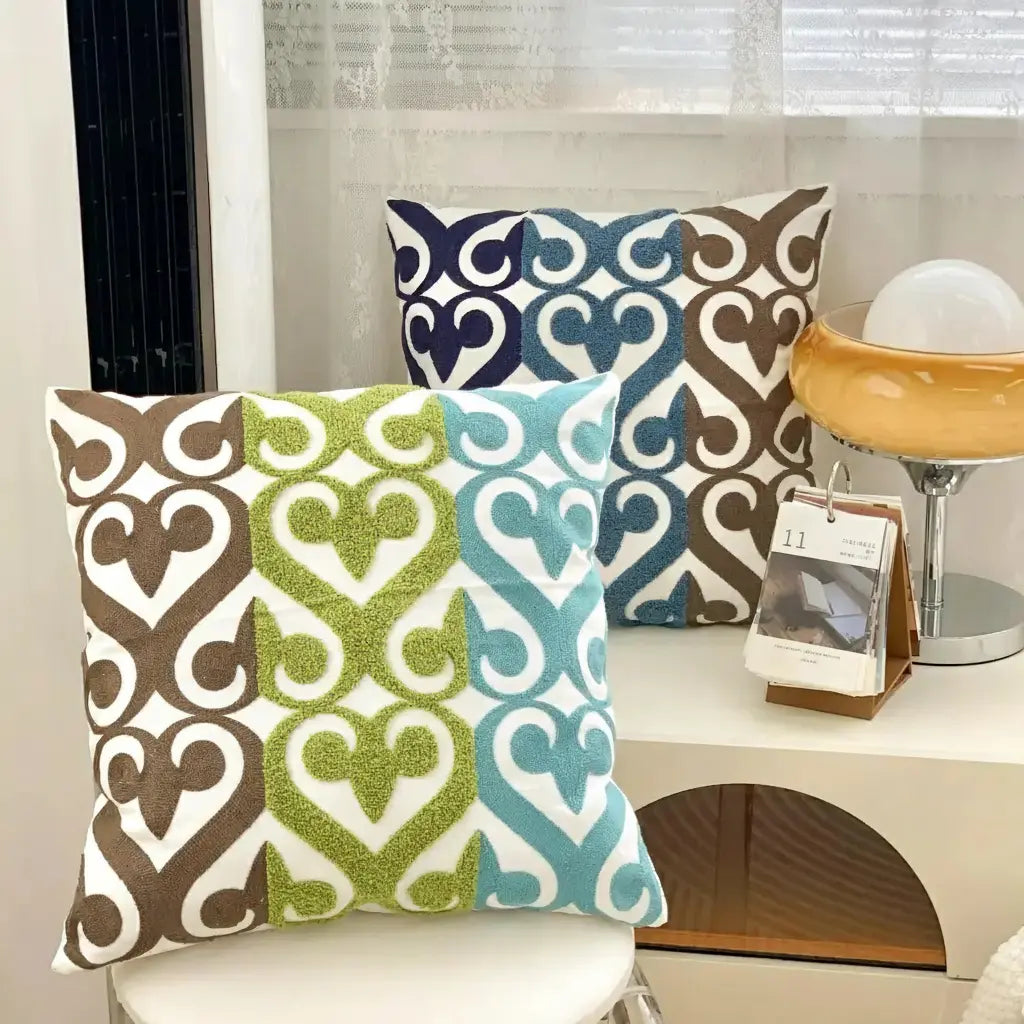 Grüne Blatt Stickerei Kissenbezug – Modernes Baumwolle 45x45cm