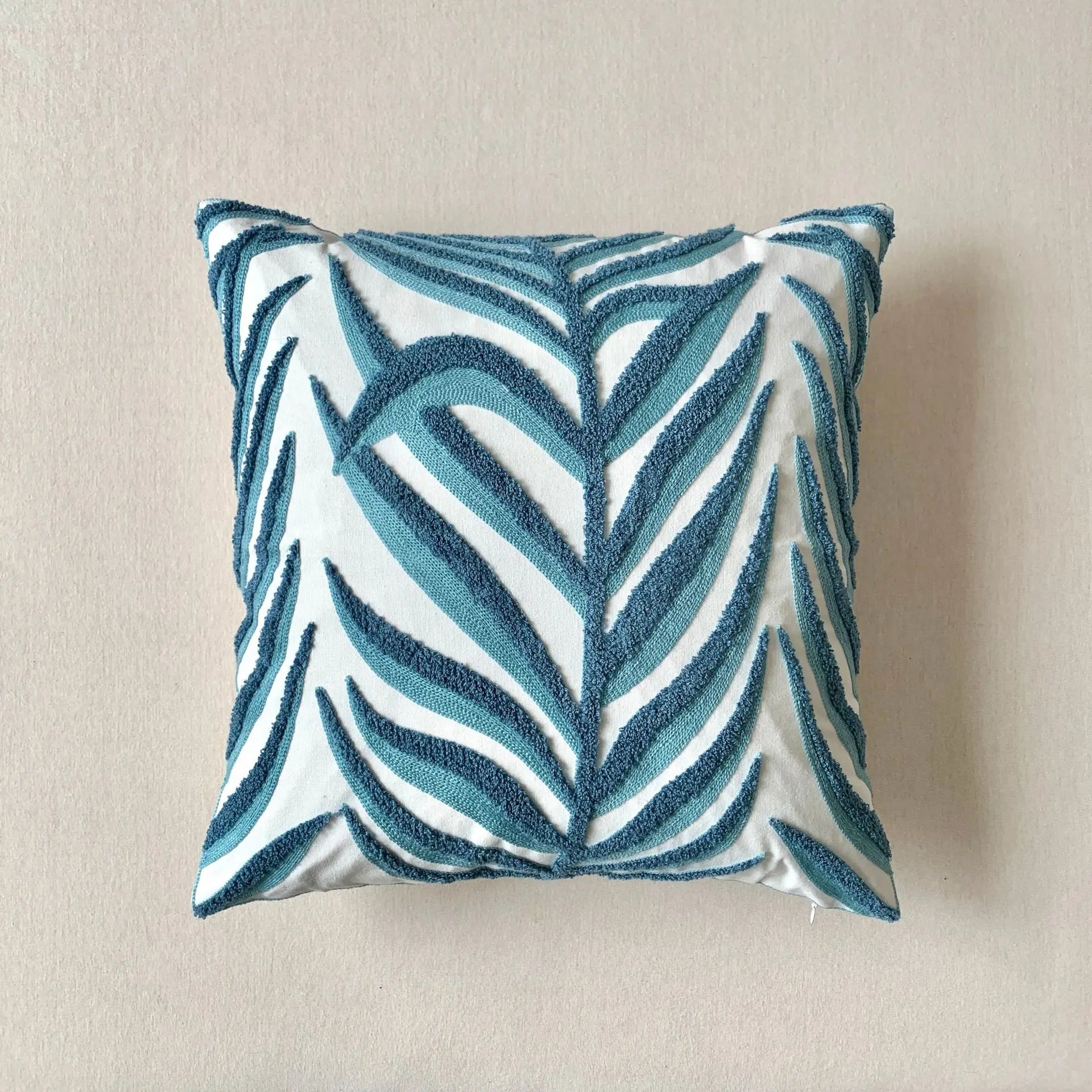 Grüne Blatt Stickerei Kissenbezug – Modernes Baumwolle 45x45cm