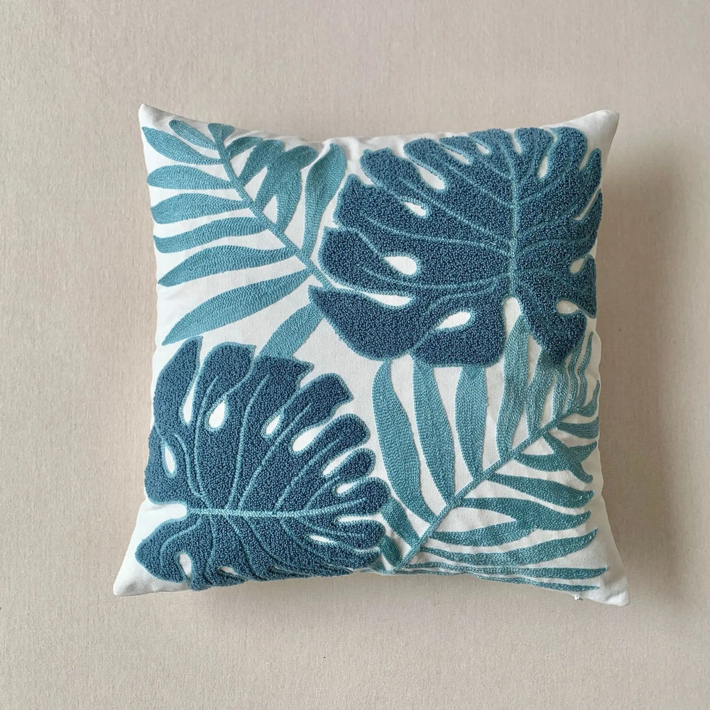 Grüne Blatt Stickerei Kissenbezug – Modernes Baumwolle 45x45cm