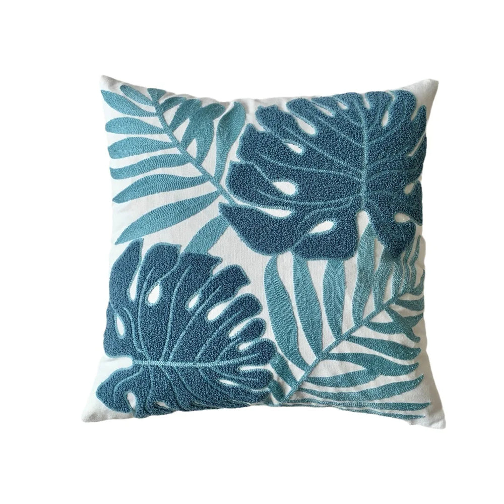 Grüne Blatt Stickerei Kissenbezug – Modernes Baumwolle 45x45cm