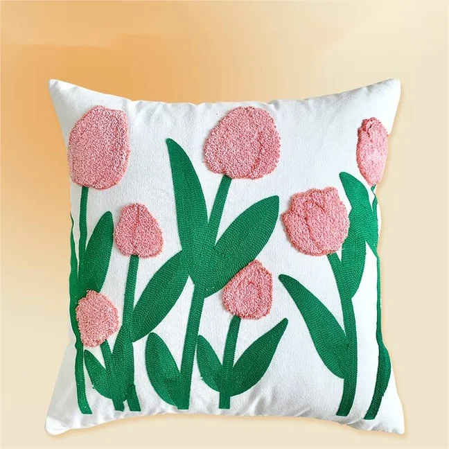 Grüne Blatt Stickerei Kissenbezug – Modernes Baumwolle 45x45cm