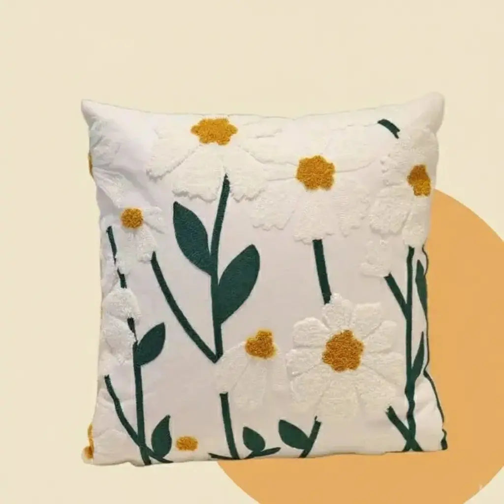 Grüne Blatt Stickerei Kissenbezug – Modernes Baumwolle 45x45cm