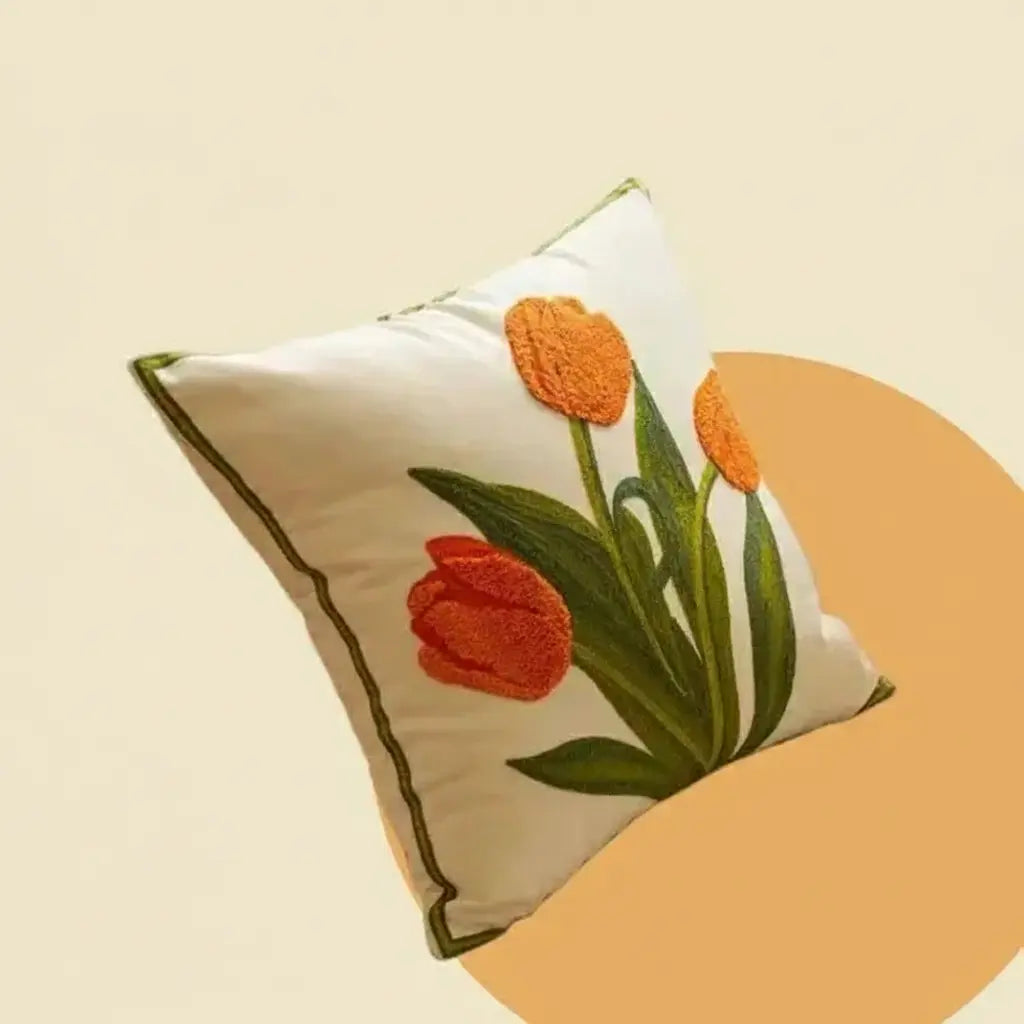 Grüne Blatt Stickerei Kissenbezug – Modernes Baumwolle 45x45cm