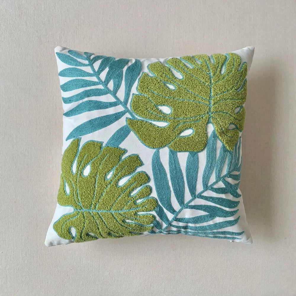 Grüne Blatt Stickerei Kissenbezug – Modernes Baumwolle 45x45cm