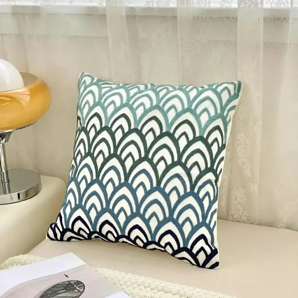 Grüne Blatt Stickerei Kissenbezug – Modernes Baumwolle 45x45cm