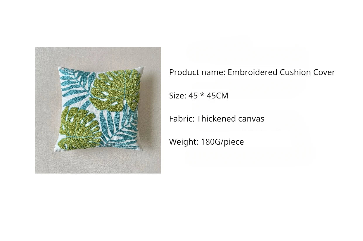 Grüne Blatt Stickerei Kissenbezug – Modernes Baumwolle 45x45cm