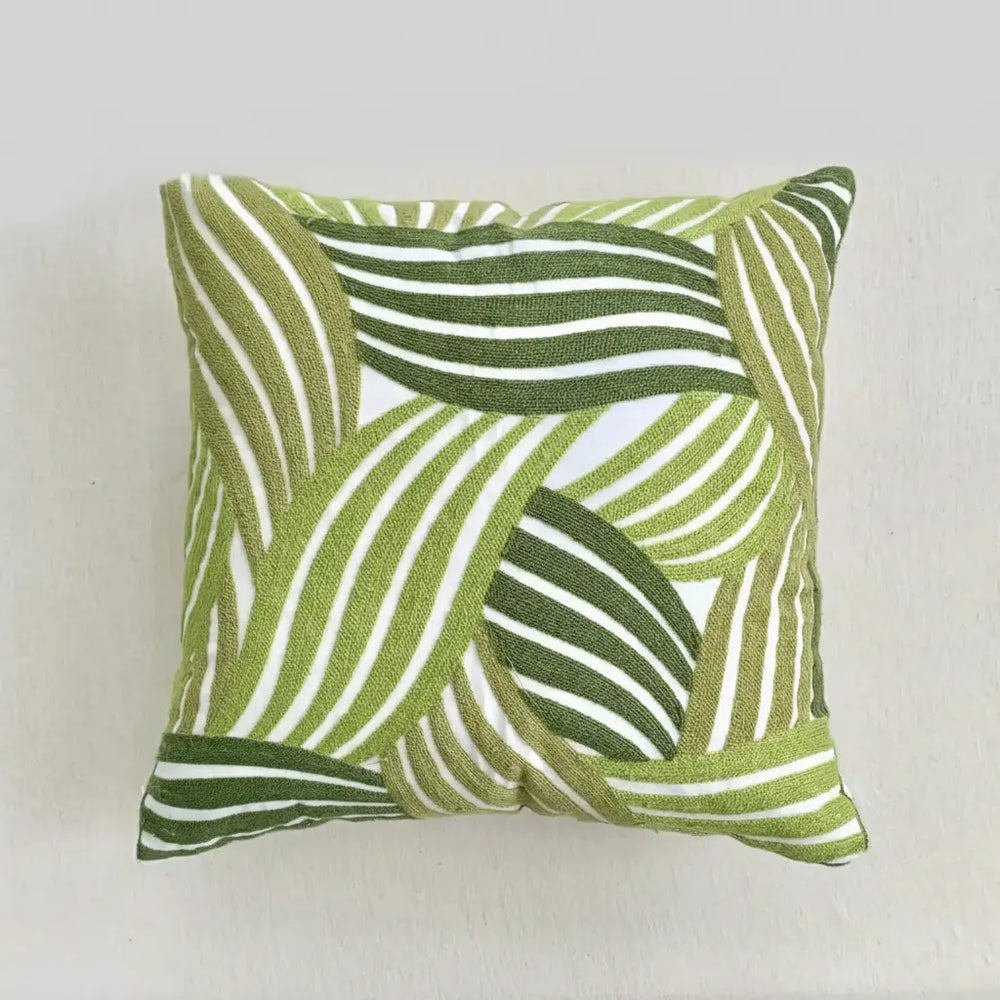 Grüne Blatt Stickerei Kissenbezug – Modernes Baumwolle 45x45cm