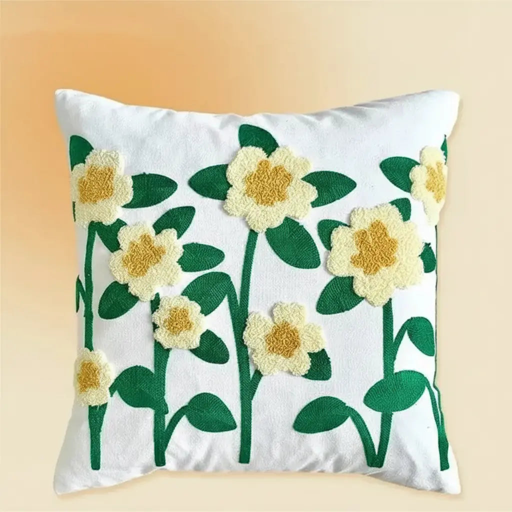 Grüne Blatt Stickerei Kissenbezug – Modernes Baumwolle 45x45cm