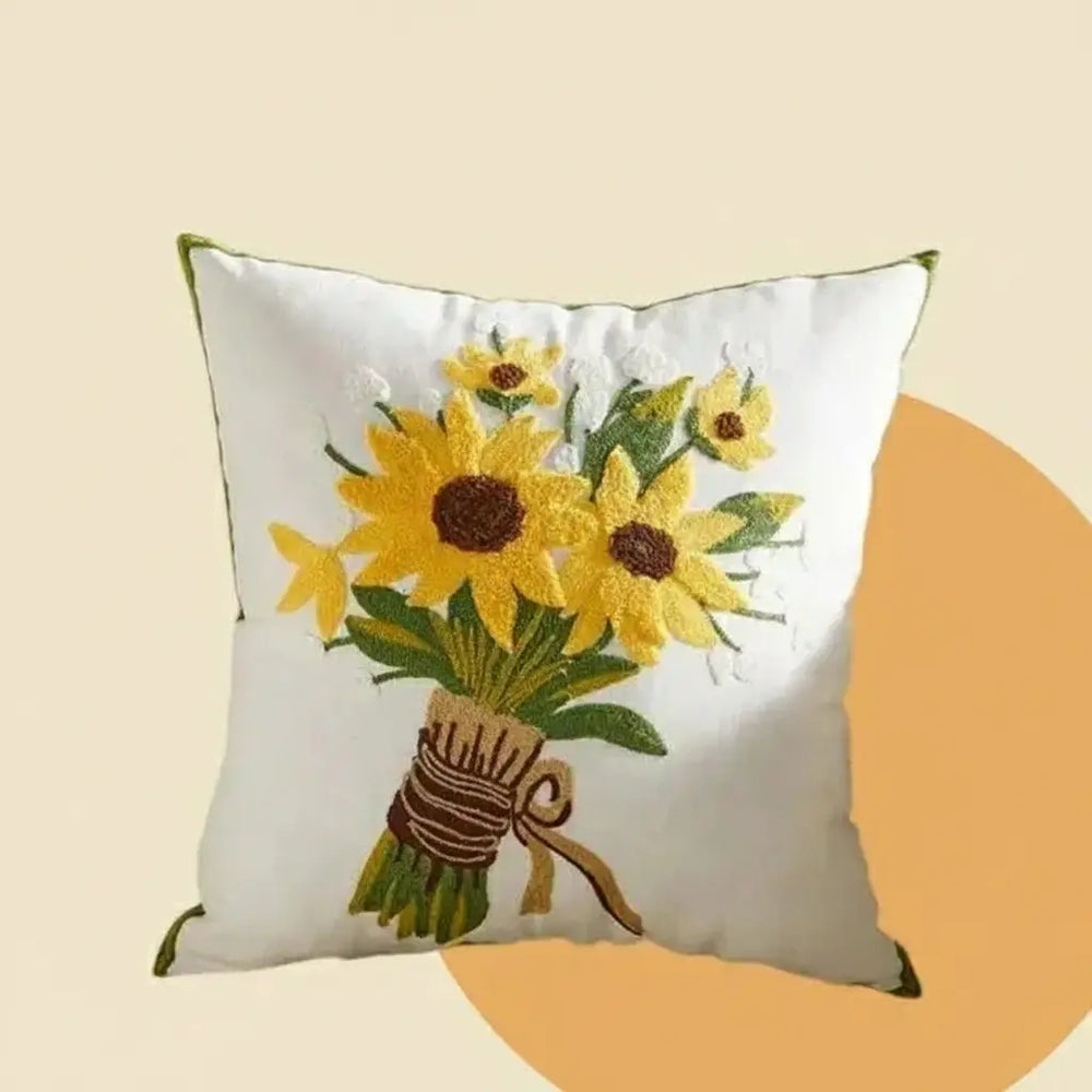 Grüne Blatt Stickerei Kissenbezug – Modernes Baumwolle 45x45cm