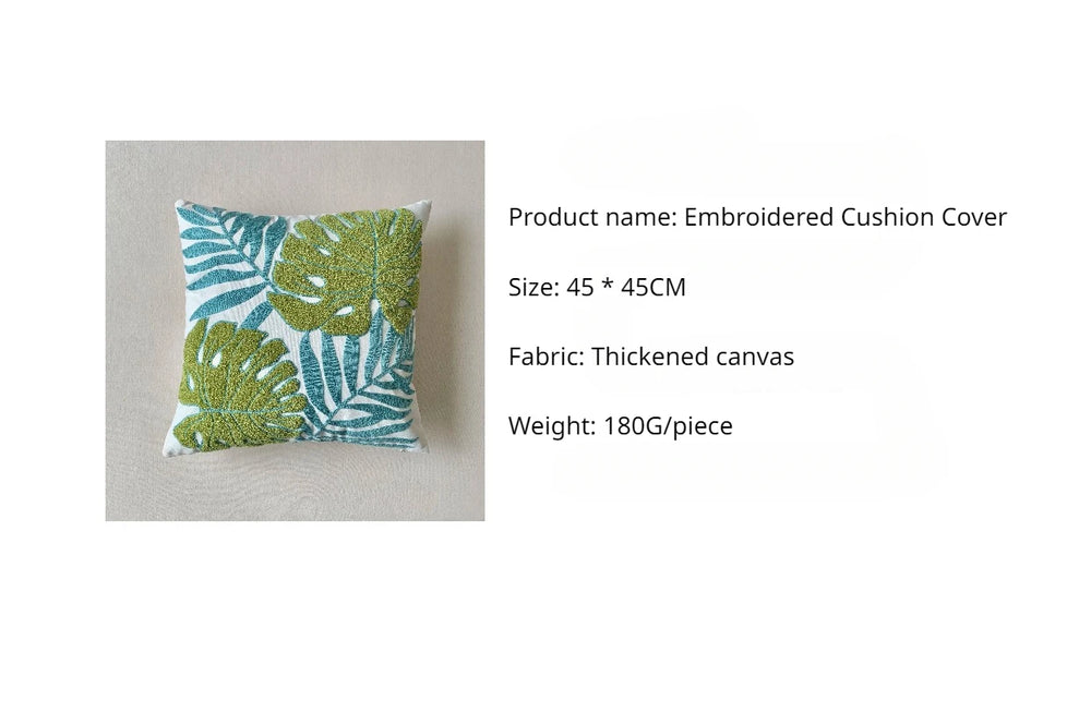 Grüne Blatt Stickerei Kissenbezug – Modernes Baumwolle 45x45cm