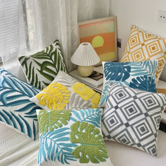 Grüne Blatt Stickerei Kissenbezug – Modernes Baumwolle 45x45cm