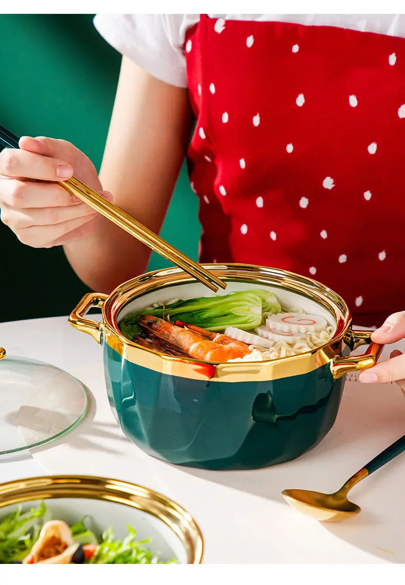 Nordische Keramikschüssel – Porzellan mit Deckel – 16 x 11 cm