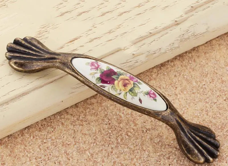 Vintage Möbelgriffe - Keramik & Zinklegierung - Antik Bronze