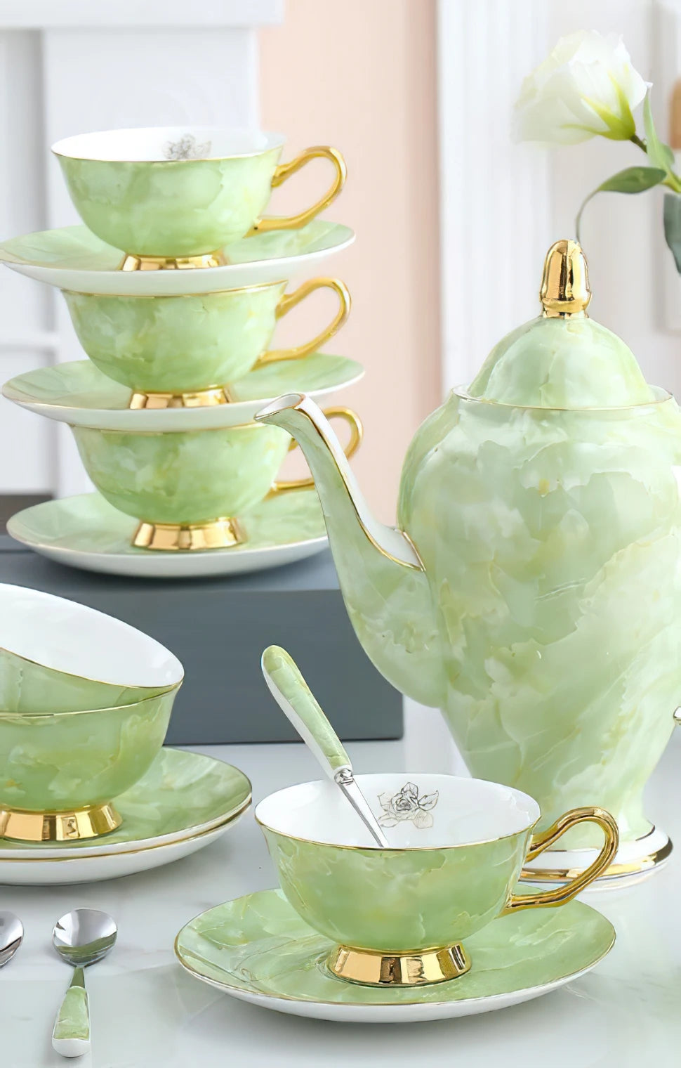 Nordisches Teekannenset – Keramik Handmade mit Goldeinlage