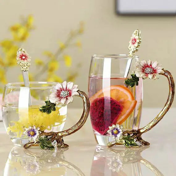 Emaillierte Teetasse – Modernes Glas mit Deckel 350ml