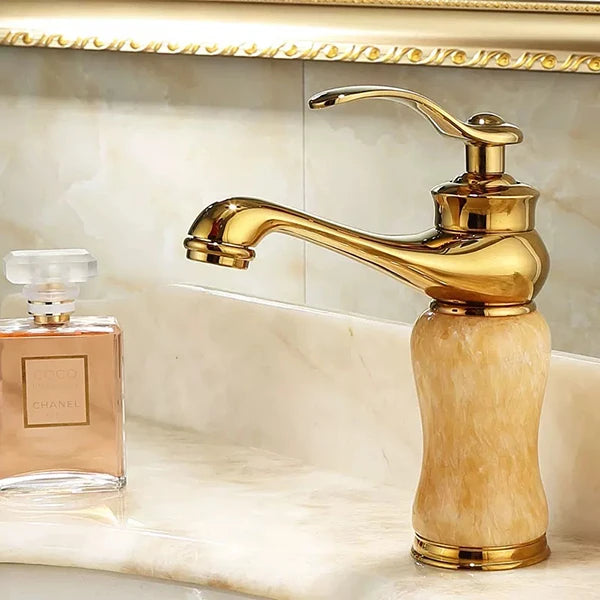 Badezimmer Wasserhahn – Messing & Jade – Gold Finish