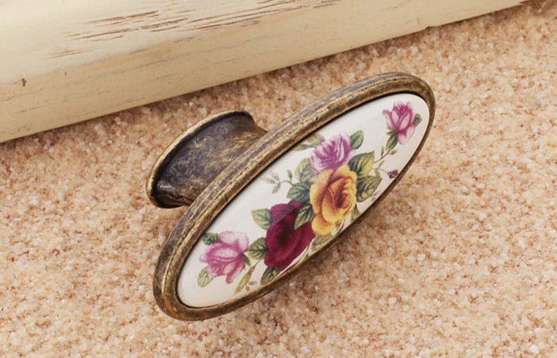 Vintage Möbelgriffe - Keramik & Zinklegierung - Antik Bronze