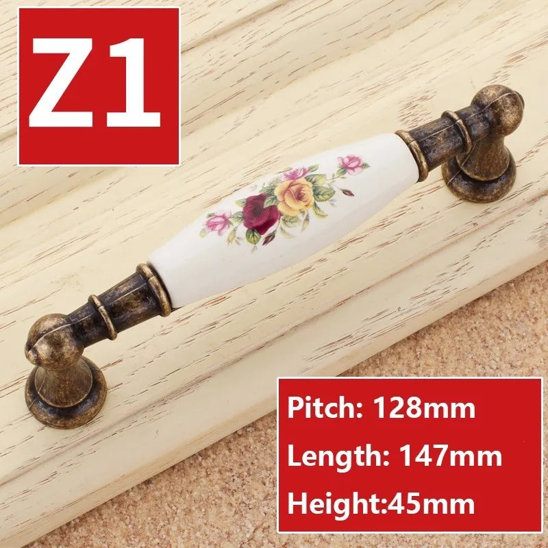 Vintage Möbelgriffe - Keramik & Zinklegierung - Antik Bronze