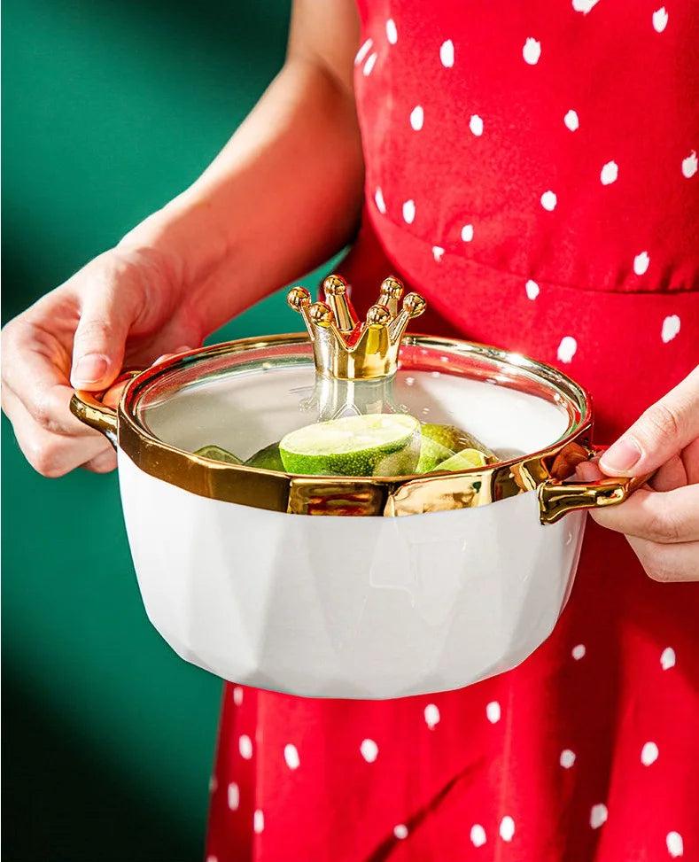 Nordische Keramikschüssel – Porzellan mit Deckel – 16 x 11 cm