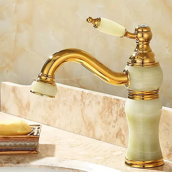 Badezimmer Wasserhahn – Messing & Jade – Gold Finish