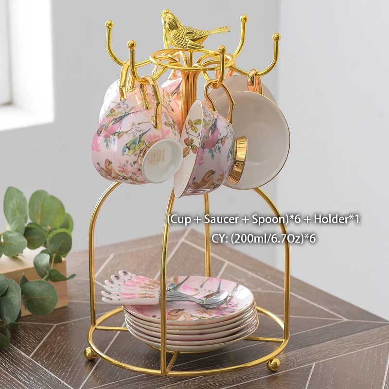 Pink Bird China Set – Elegantes Feinporzellan – Mehrteilig