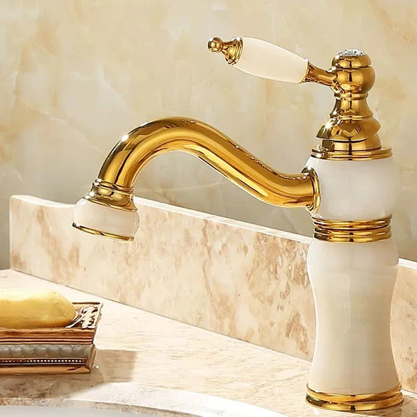 Badezimmer Wasserhahn – Messing & Jade – Gold Finish
