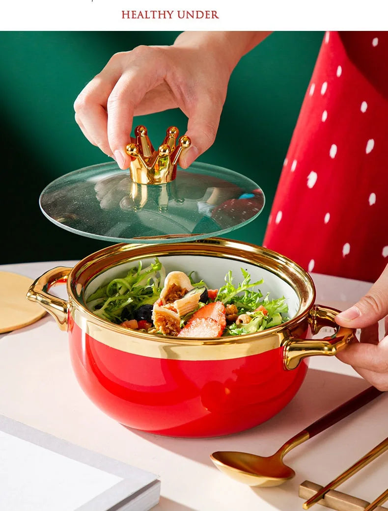 Nordische Keramikschüssel – Porzellan mit Deckel – 16 x 11 cm