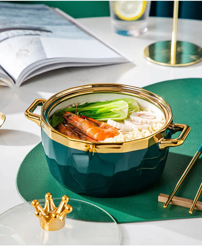 Nordische Keramikschüssel – Porzellan mit Deckel – 16 x 11 cm