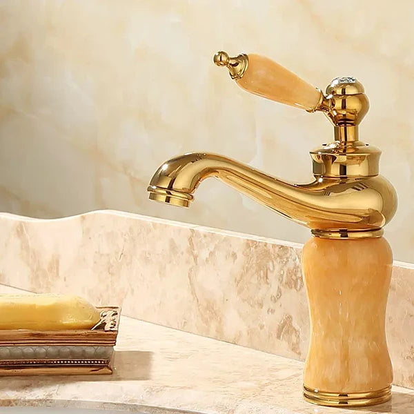 Badezimmer Wasserhahn – Messing & Jade – Gold Finish