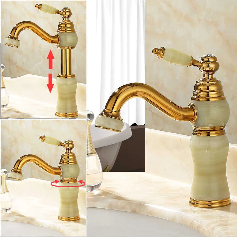 Badezimmer Wasserhahn – Messing & Jade – Gold Finish