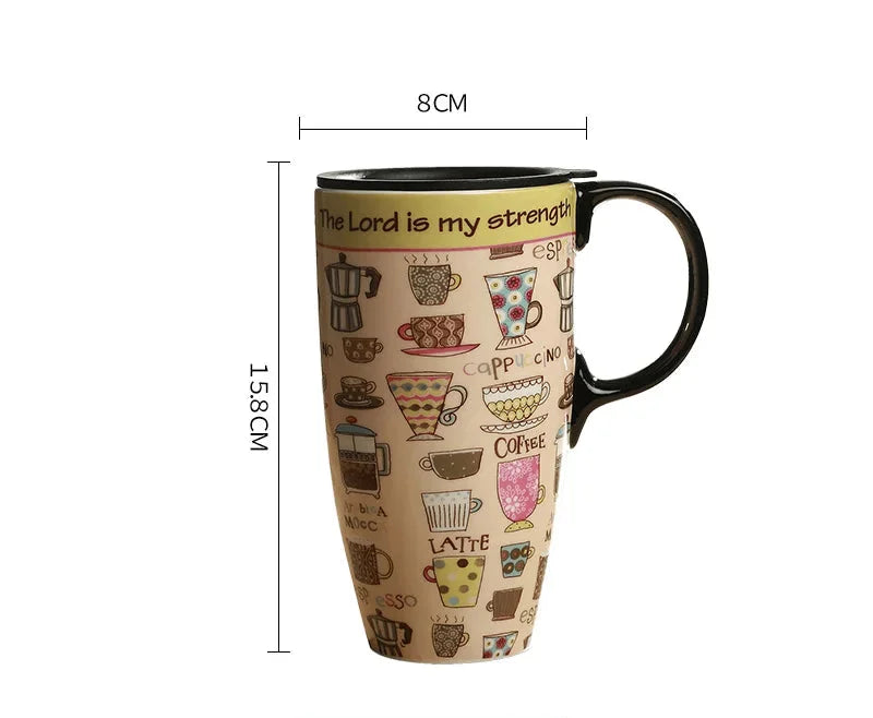 Kaffee Tasse – Keramik Cartoon mit Deckel – 500ml