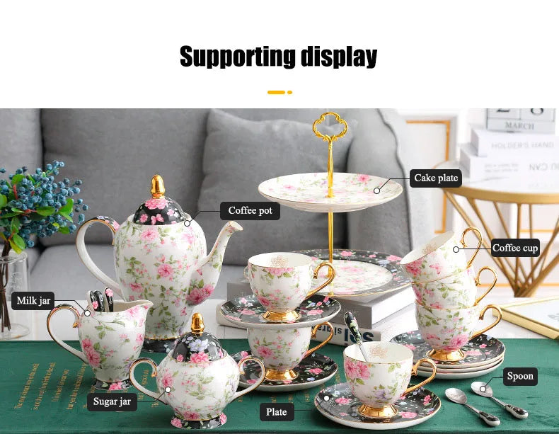 Teeset aus Bone China – Pastoralblume – Vielseitig