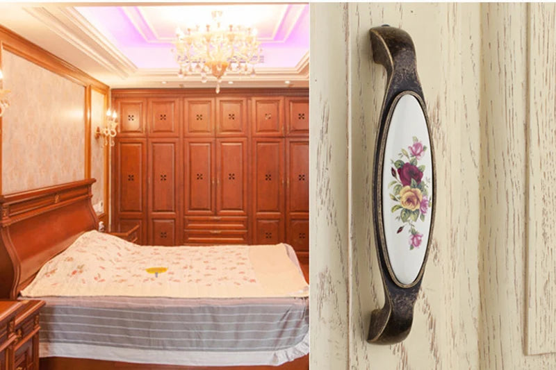 Vintage Möbelgriffe - Keramik & Zinklegierung - Antik Bronze